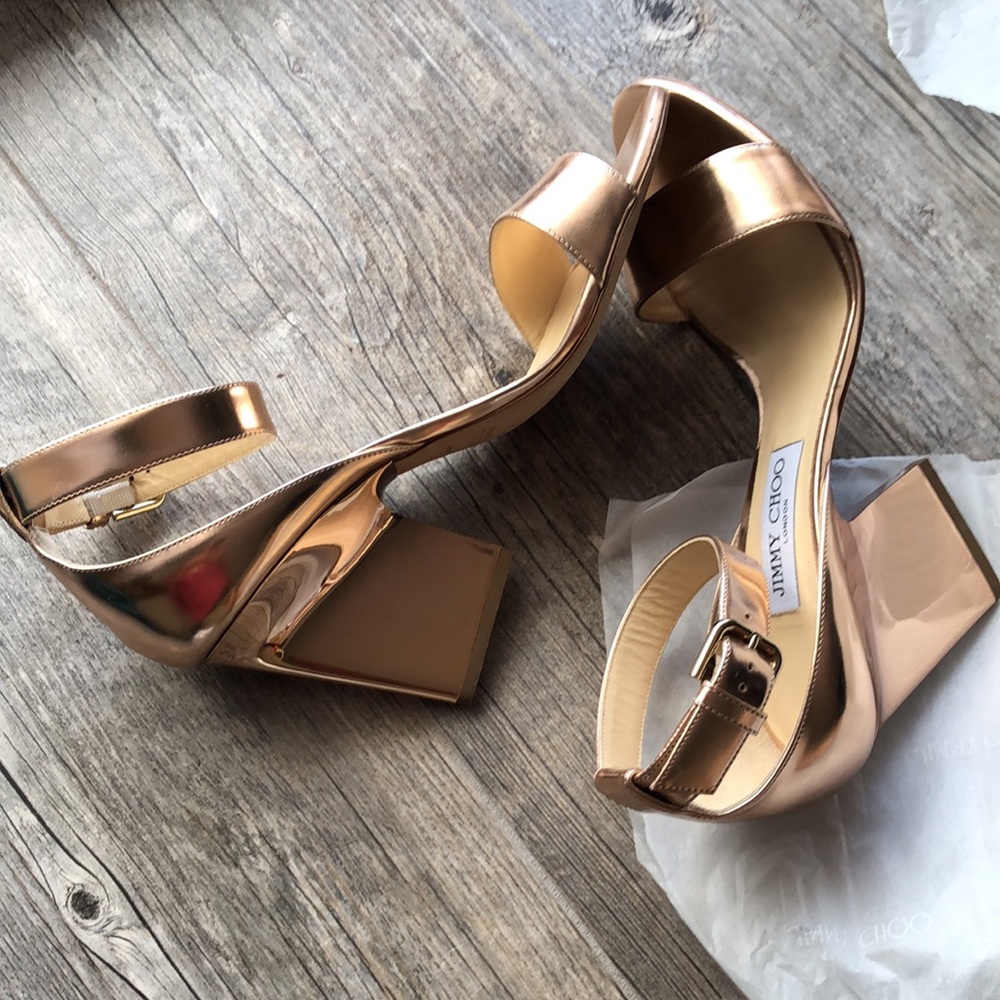 Jimmy Choo Edina Ankle Strap heels rose gold